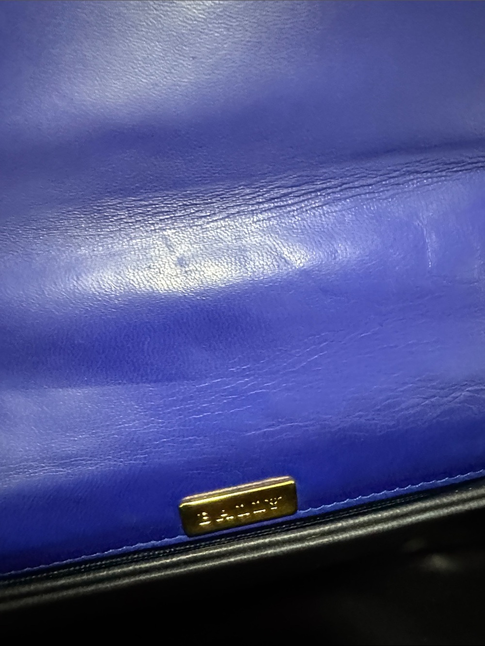 Bally Quilted Blue Leather Top-Handle Satchel with Gold Accents - Picture 8 of 9